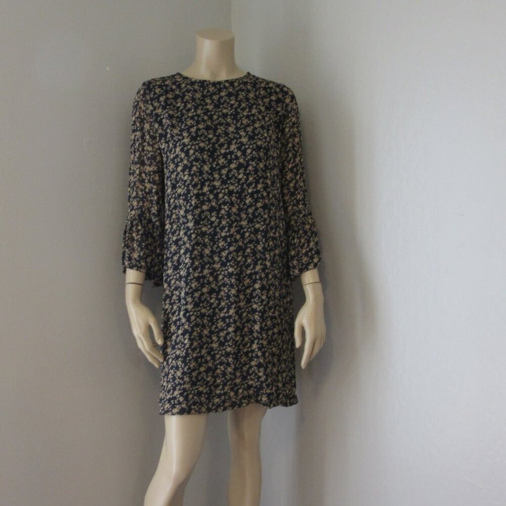 GANNI Blue Floral Mini Dress Bell Sleeves Size S